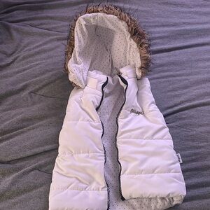 Hippie Rose White and Brown Puffer Jacket with Faux Fur Trim